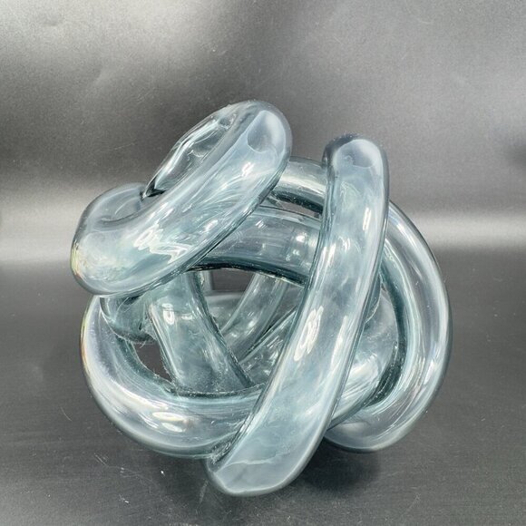 Vintage Hand Blown Glass Knot Sculpture Figurine Paperweight Blue Gray Tint - Picture 12 of 12
